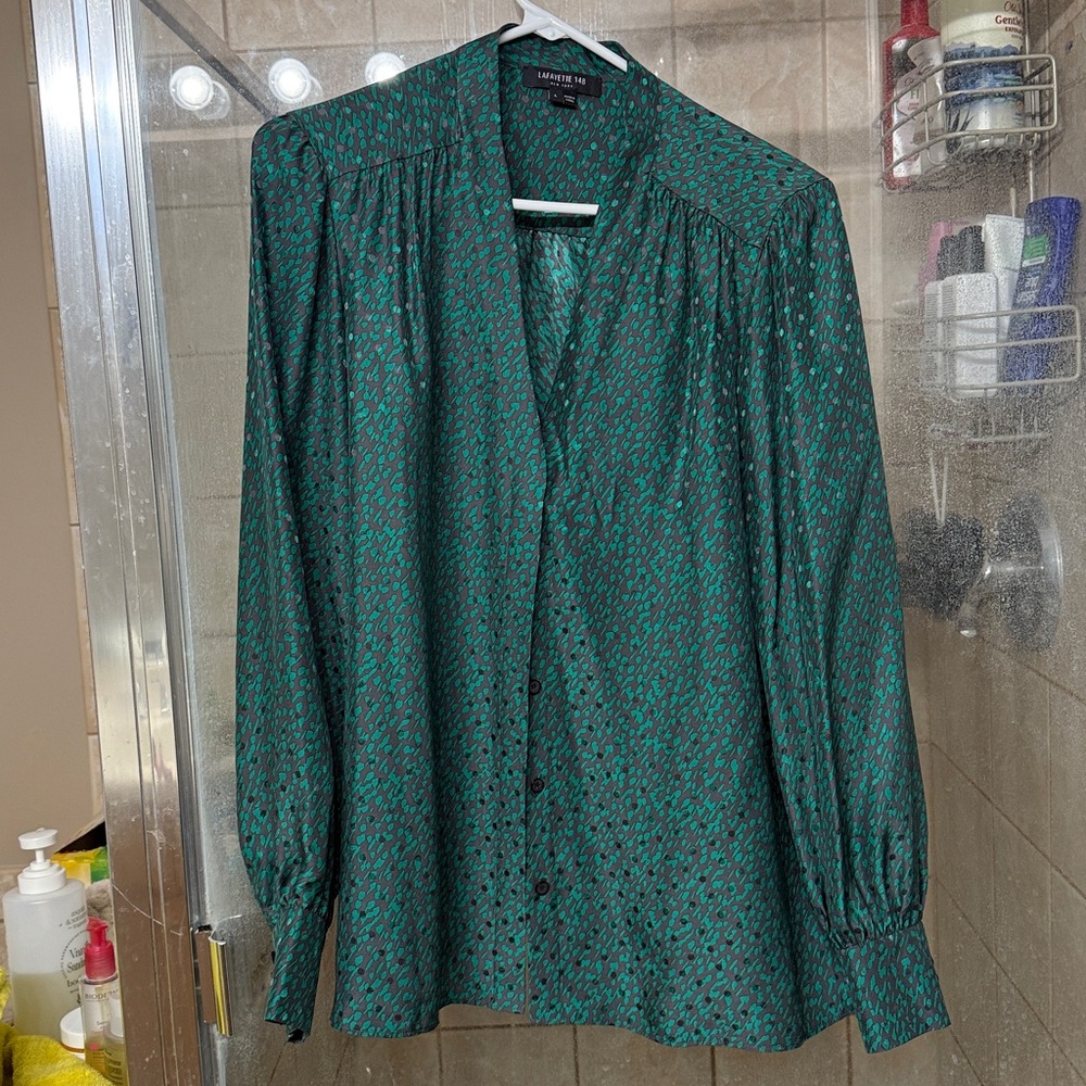 Lafayette 148 New York Teal and Gray Blouse